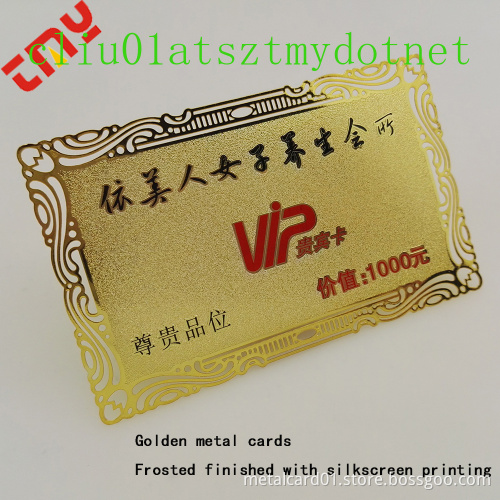 Custom Brass Finish Stainless Steel Cutout Metal Business Card, Surface Etching Business Card Brushed VIP Membership Card